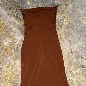 Elegant Brown Dress with Gold Straps